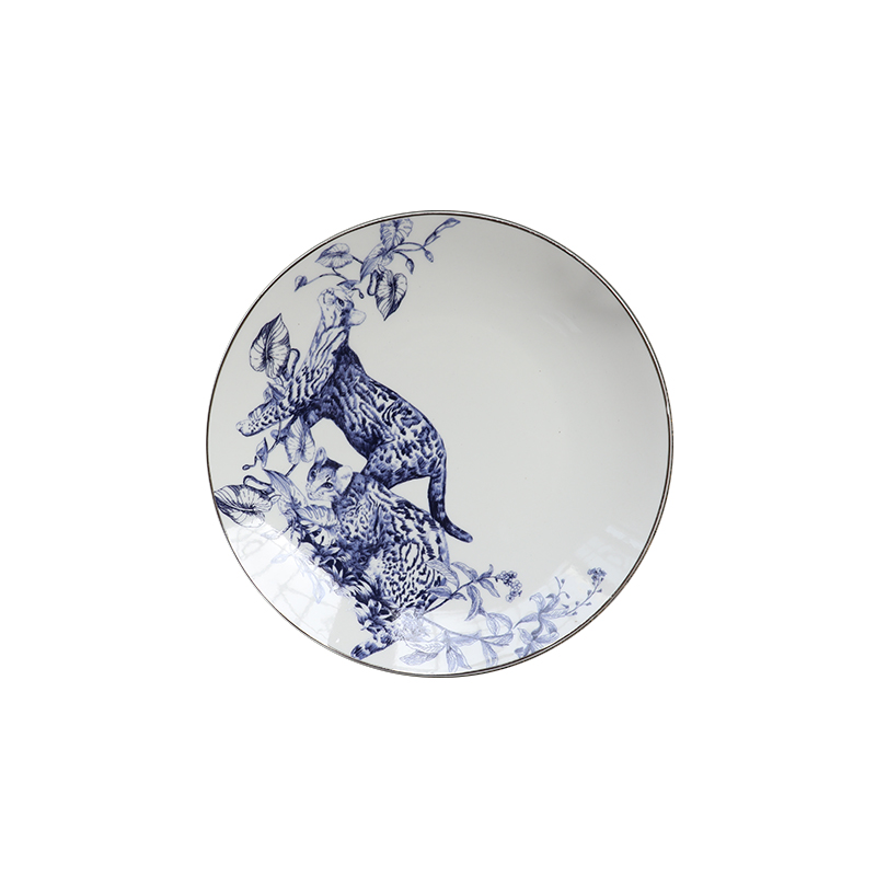 外贸出口英国北欧风家居丛林系列陶瓷餐具套装描银大小汤盘碗杯碟